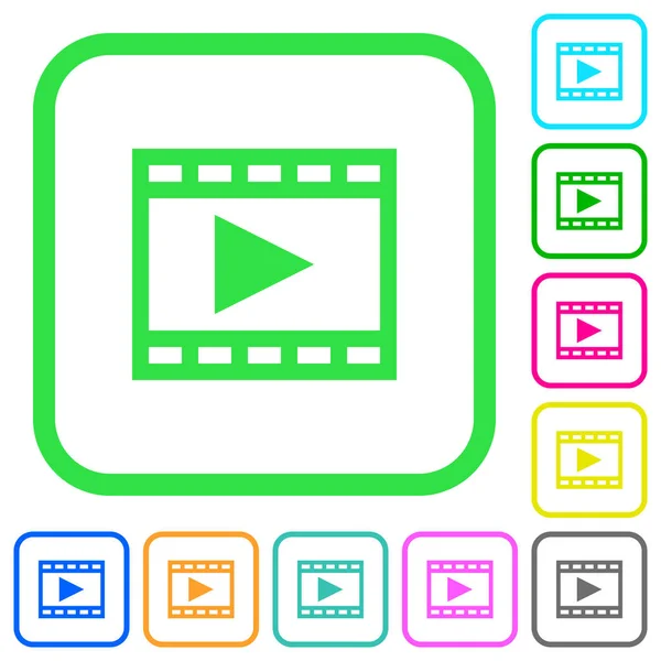 Jouer Film Vives Icônes Plates Couleur Dans Les Bordures Incurvées — Image vectorielle