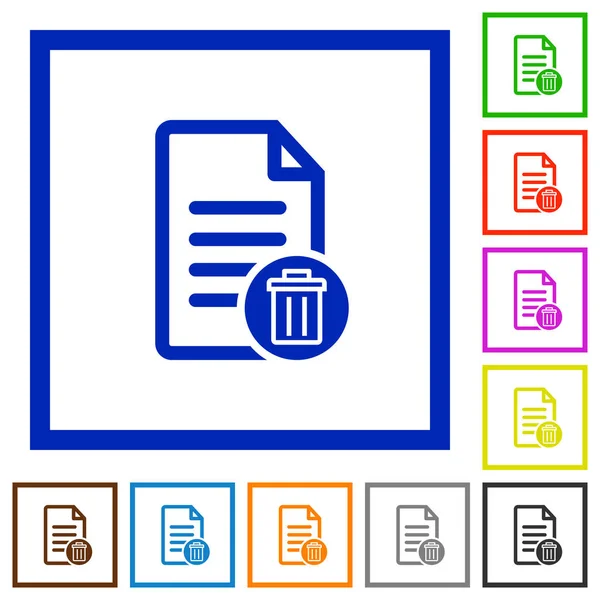 Elimina Icone Colori Piatti Del Documento Cornici Quadrate Sfondo Bianco — Vettoriale Stock