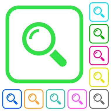 Beyaz arka plan üzerinde eğri sınırları tek Büyüteç canlı renkli düz simgeler