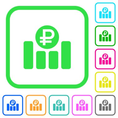 Beyaz arka plan üzerinde eğri sınırları içinde düz simgeler Rublesi mali grafik canlı renkte