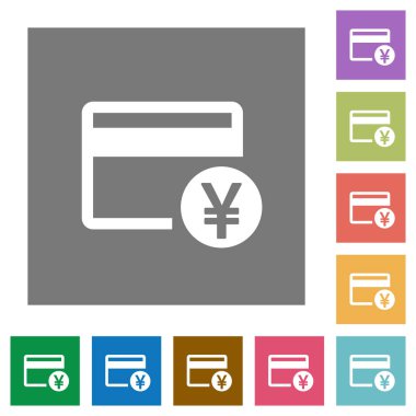 Yen kredi kartı düz simgeler basit üzerinde kare arka planlar renk