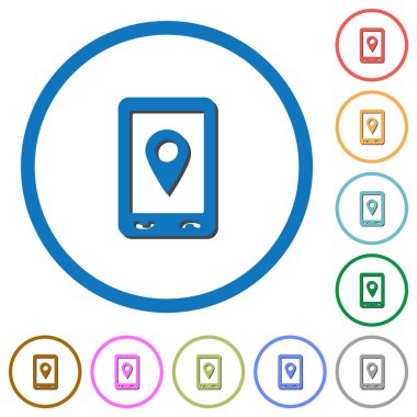 Beyaz arka plan üzerinde yuvarlak özetliyor gölgelerde ile mobil navigasyon düz renk vektör simgeleri