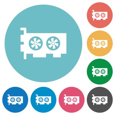 Bilgisayar ekran kartı düz beyaz simgeler üzerinde yuvarlak renkli arka planlar