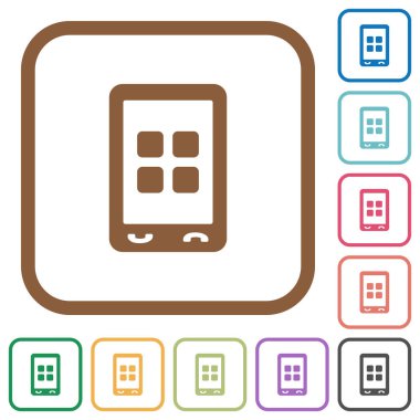 Kare kare beyaz arka plan üzerinde mobil uygulamalar basit simgeler renkli yuvarlak