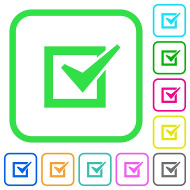 Beyaz arka plan üzerinde eğri kenarlıklar kutusu canlı renkli düz simgeler kontrol