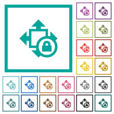 Boyutu kilit düz renk simgeleri beyaz arka plan üzerinde çeyreği çerçeveli