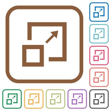 Pencere yuvarlak renkli kare kare beyaz arka plan üzerinde basit simgeleri büyütmek