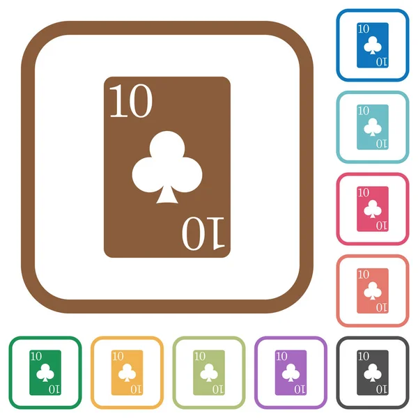 Zehn Von Clubs Karte Einfache Symbole Farbe Gerundeten Quadratischen Rahmen — Stockvektor
