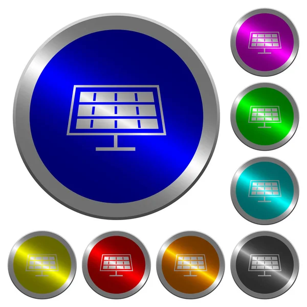 Icônes Panneau Solaire Sur Des Boutons Ronds Lumineux Acier Couleur — Image vectorielle