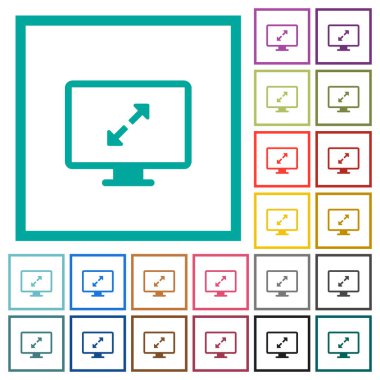 Ekran çözünürlük düz renk simgeleri beyaz arka plan üzerinde çeyreği çerçevelerle ayarlamak