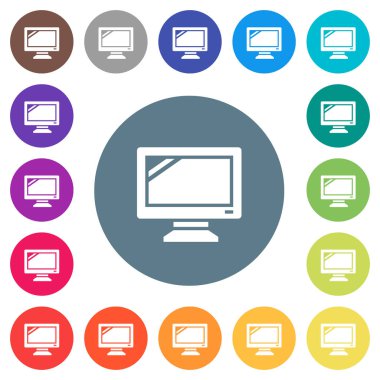 Düz beyaz Monitör simgelerini yuvarlak renkli arka planlar. 17 arka plan renk değişimleri dahil.