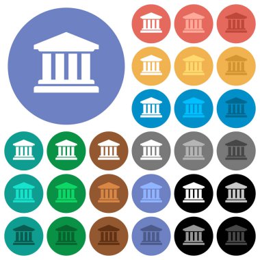 Üniversite çok yuvarlak arka planlar üzerinde düz simgeler renkte. Beyaz, açık ve koyu kutsal kişilerin resmi varyasyon vurgulu ve etkin durumu efektleri ve bonus tonları siyah backgounds tarih dahil.