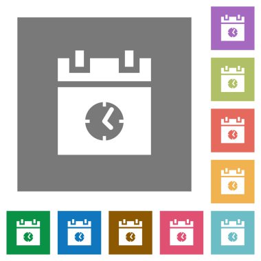 Olay saat düz simgeler basit renkli kare arka planlar üzerinde zamanlama