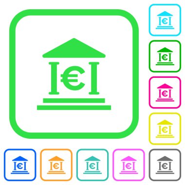 Euro banka office canlı renkli düz simgeler beyaz arka plan üzerinde eğri sınırları içinde