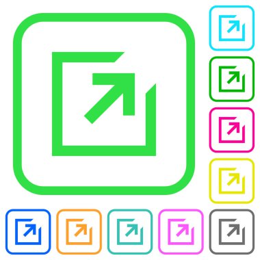 Beyaz arka plan üzerinde eğri kenarlıklar iç ok canlı renkli düz simgeler vermek