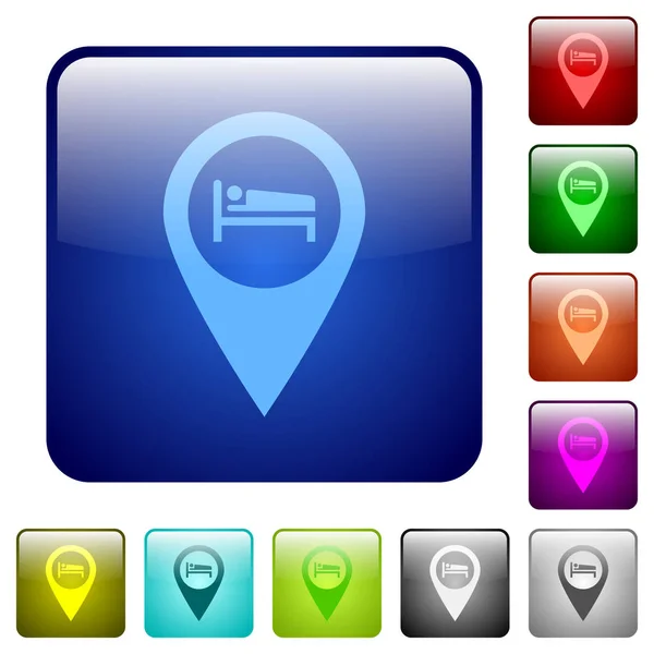 Mappa Gps Dell Hotel Icone Posizione Arrotondato Colore Quadrato Lucido — Vettoriale Stock