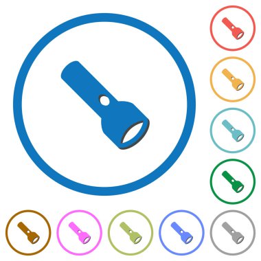 Yuvarlak el feneri düz renk vektör simgeler gölgelerde ile özetliyor beyaz arka plan üzerinde