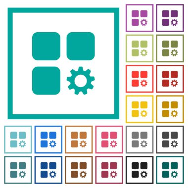 Bileşen ayarları çeyreği kare beyaz arka plan üzerinde renkli simgelerle düz