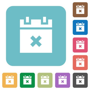 Zamanlama beyaz düz simgeler yuvarlak renkli kare arka planlar üzerinde iptal