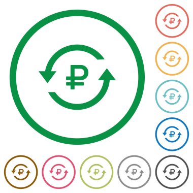Beyaz arka plan üzerinde yuvarlak özetliyor Rublesi ödeme geri düz renk simgeleri