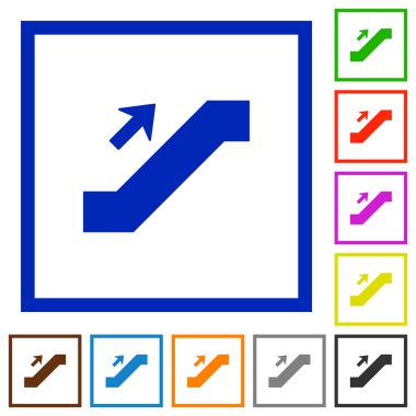Yürüyen merdiven tabela düz kare kare beyaz arka plan üzerinde renkli simgeler