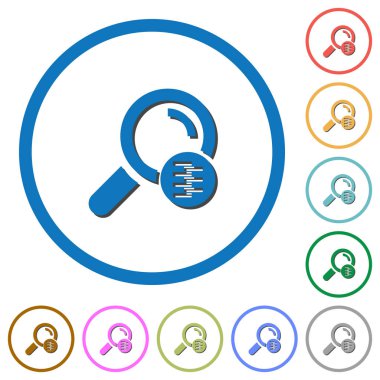 Beyaz arka plan üzerinde yuvarlak özetliyor gölgelerde ile düz renk vektör simgeler sıkıştırılmış dosyaları arama