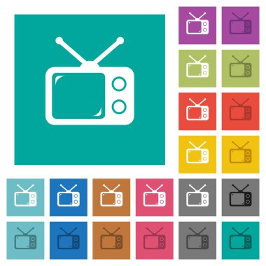Vintage retro televizyon çok düz simgeler düz kare arka plan üzerinde renkli. Beyaz ve koyu kutsal kişilerin resmi varyasyon hover veya etkin efektleri dahil.