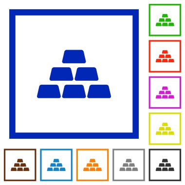 Kare kare beyaz arka plan üzerinde düz renk simgeleri yığın altın barlar