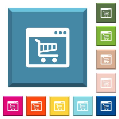 İnternet Mağazası beyaz uygulama simgeleri çeşitli moda renklerde ucu keskin kare düğmeleri