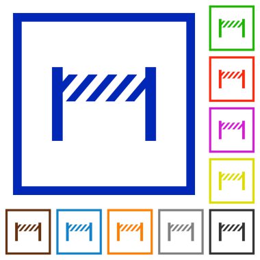 Kare kare beyaz arka plan üzerinde yol kapanması çit düz renk simgeleri