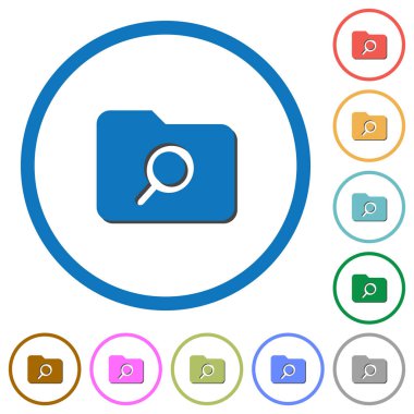 Klasör arama düz renk vektör simgeleri gölgelerde ile özetliyor beyaz arka plan üzerinde yuvarlak