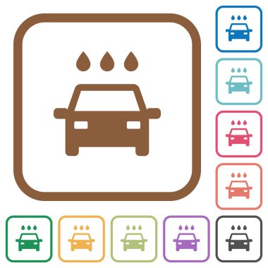 Oto yıkama basit simgeler renkli kare kare beyaz arka plan üzerinde yuvarlak