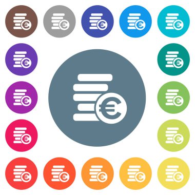 Euro yuvarlak renkli arka planlar üzerinde düz beyaz simgeler paraları. 17 arka plan renk değişimleri dahil.