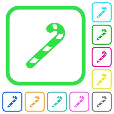 Beyaz arka plan üzerinde eğri sınırları içinde canlı renkli düz simgeler şeker köpekler