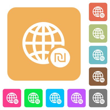 Yuvarlatılmış kare canlı renkli arka planlar üzerinde online şekel ödeme düz simgeler.