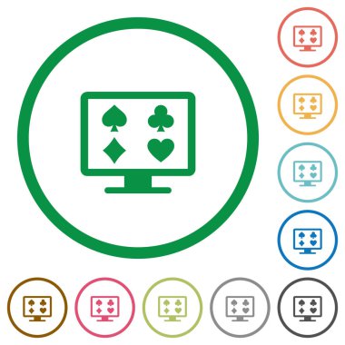 Beyaz arka plan üzerinde yuvarlak özetliyor içinde online kumar düz renk simgeleri