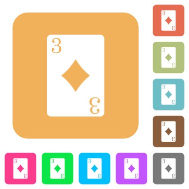 Karo üçlüsü Yuvarlatılmış kare canlı renkli arka planlar üzerinde düz simgeler kartı.