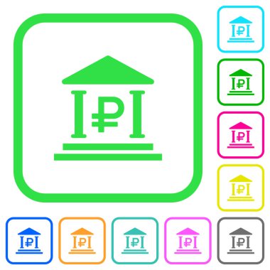 Beyaz arka plan üzerinde eğri sınırları içinde düz simgeler Rublesi banka office canlı renkte