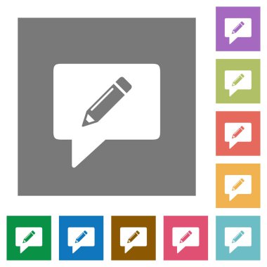 yorum düz simgeler basit renkli kare arka planlar üzerinde yazma