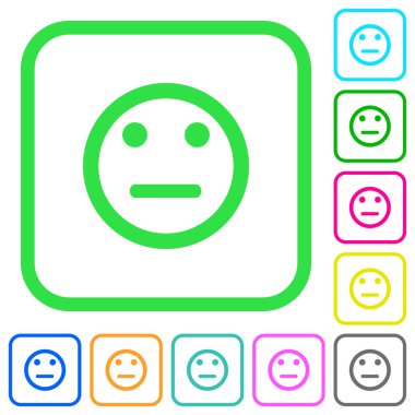 Beyaz arka plan üzerinde eğri sınırları nötr ifade canlı renkli düz simgeler