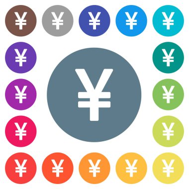 Japanese Yen sign flat white icons on round color backgrounds. 17 background color variations are included. clipart