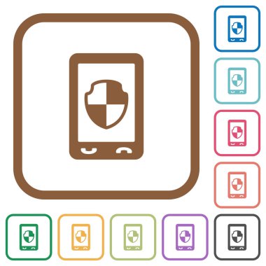 Mobil koruma basit simgeler renkli kare kare beyaz arka plan üzerinde yuvarlak