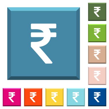 Hindistan Rupisi işareti simgeleri çeşitli moda renklerde ucu keskin kare düğmeleri beyaz