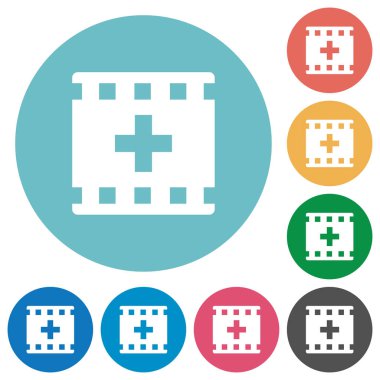 Yuvarlak renkli arka planlar üzerinde yeni film düz beyaz simgeler ekleme