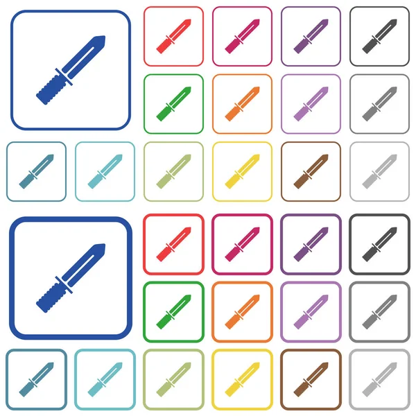 Colore Coltello Icone Piatte Cornici Quadrate Arrotondate Versioni Sottili Spesse — Vettoriale Stock