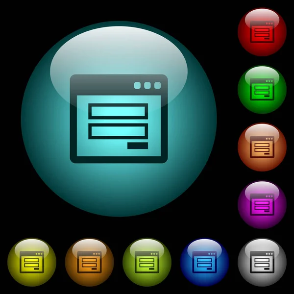 登录窗口图标在彩色照明球形玻璃按钮黑色背景 可用于黑色或深色模板 — 图库矢量图片