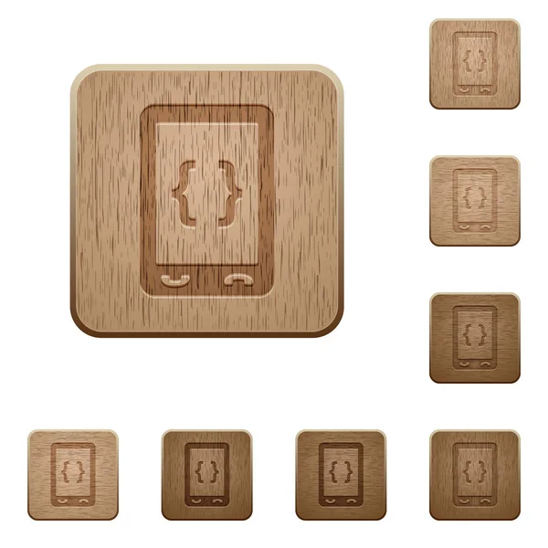 Mobile Software Development Rounded Square Carved Wooden Button Styles — Stock Vector