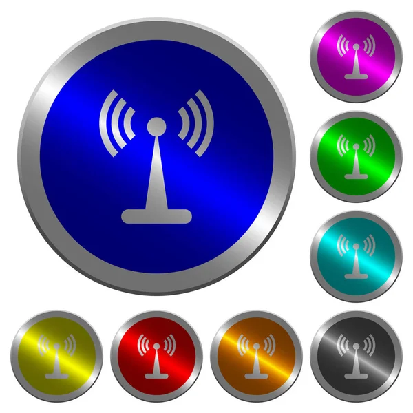 Wlan Iconos Red Redondo Luminoso Moneda Como Botones Acero Color — Vector de stock