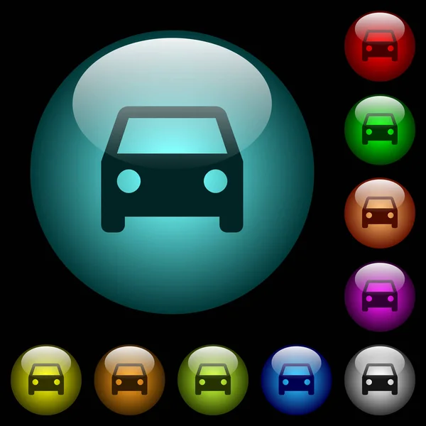 Ikony Samochodu Kolorze Podświetlane Szklane Przyciski Czarnym Tle Może Służyć — Wektor stockowy