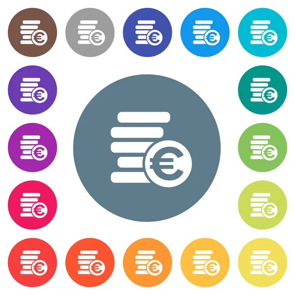 Euro yuvarlak renkli arka planlar üzerinde düz beyaz simgeler paraları. 17 arka plan renk değişimleri dahil.